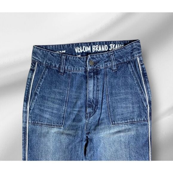 Vintage 90s Volcom Wide Leg Flare High Rise Flare Denim Jeans Women’s Size 1 - Picture 2 of 16